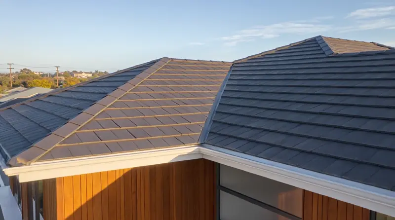 Tiled roof and gutter line on a Sydney home